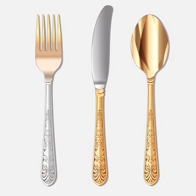 Elegant Dining 3D Cutlery Set in Golden and Silver Tones Fork Knife and Spoon