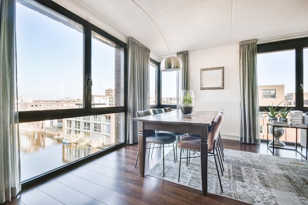 Elegant dining room behind window