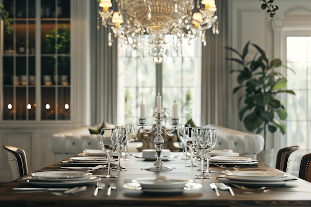 Elegant Dining Room with Statement Chandelier