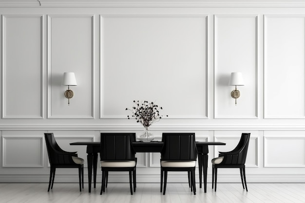 Elegant Dining Set Black Chairs and Wooden Dining Table in Classic Setting Generative AI