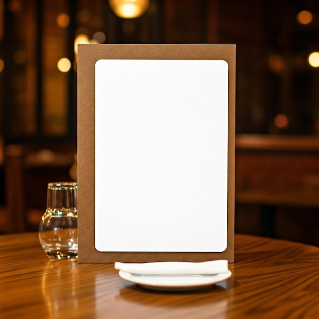 Photo elegant dining table set with a blank menu and a bottle of wine