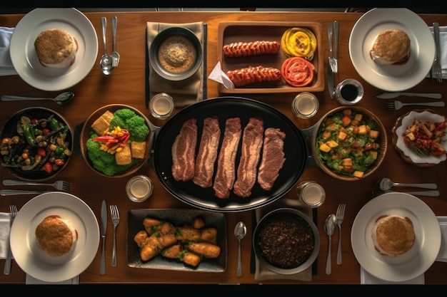 An elegant dining table set with a variety of classic Brazilian dishes