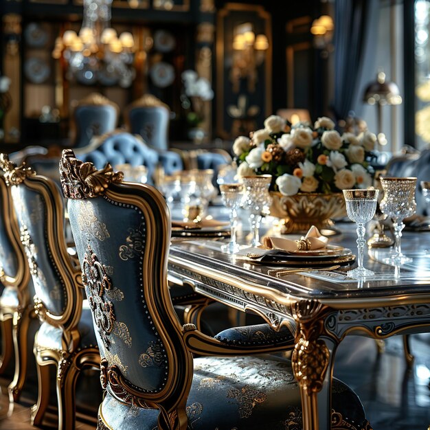 Photo elegant dining table setting with gold accents