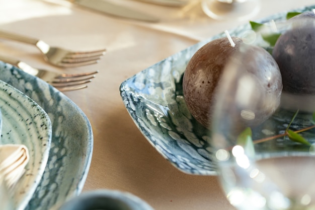 Elegant dinner table served for banquet event