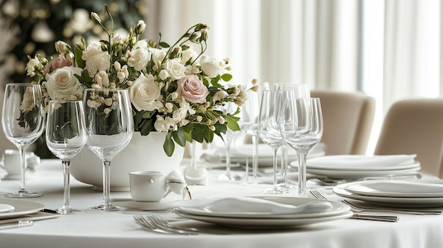 Photo elegant dinnerware and floral table setting