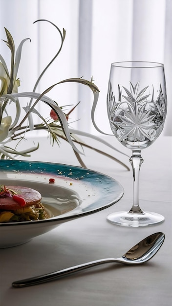 Photo elegant dish with glass of wine