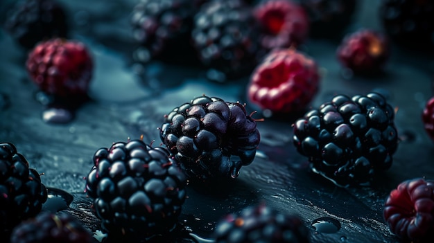 Photo an elegant display of blackberries with a single berry in focus surrounded by a halo of outoffocus b