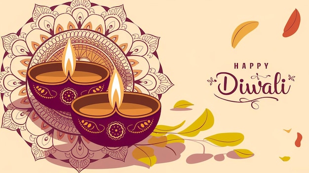 Photo elegant diwali greeting with traditional diyas and mandala design