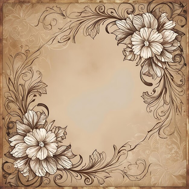 Photo elegant doodle floral frame in a vintage art style minimal border with finely detailed petals and