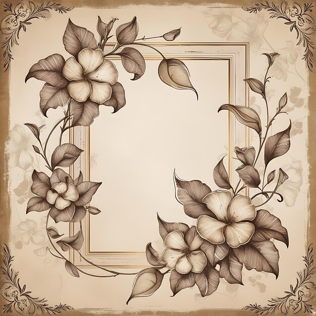 Photo elegant doodle floral frame in a vintage art style minimal border with finely detailed petals and