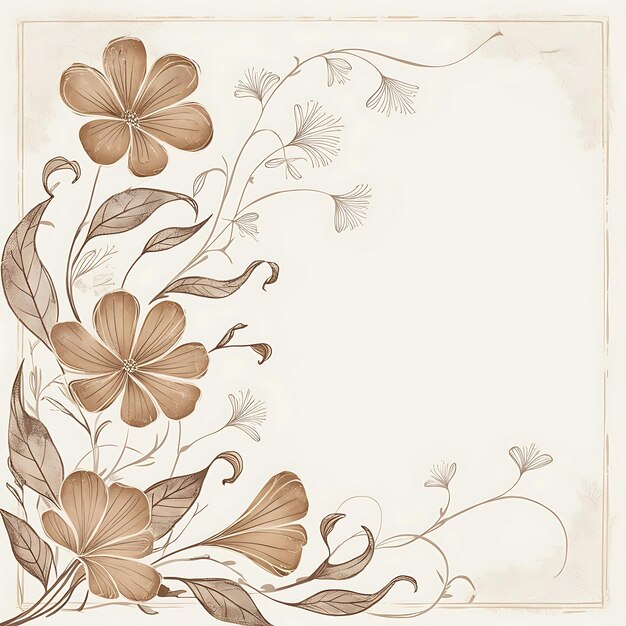 Photo elegant doodle floral frame in a vintage art style minimal border with finely detailed petals and