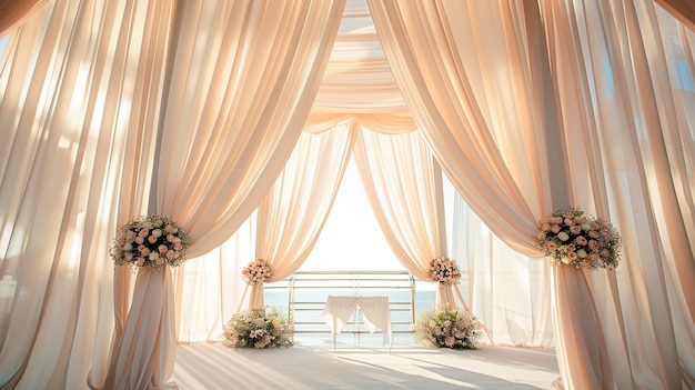 Elegant Drapery Wedding Ceremony Setup with Flowers