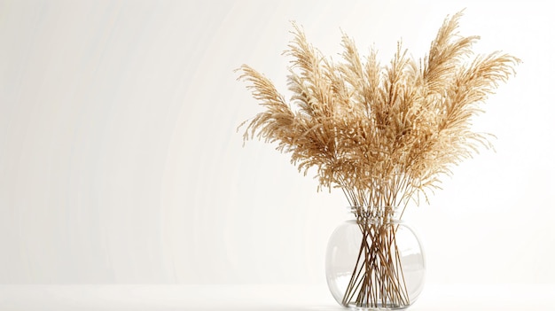 Elegant Dried Grass Bouquet in Glass Vase Display