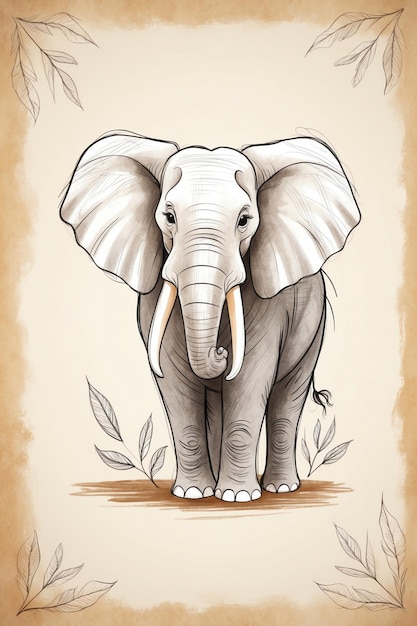 Photo elegant elephant sketch handdrawn animal art