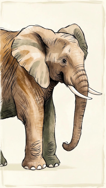 Photo elegant elephant sketch handdrawn animal art