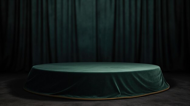 Photo elegant empty emerald green velvet drapery podium background