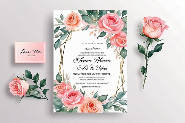 Photo elegant engagement rose watercolor wedding invitation template card