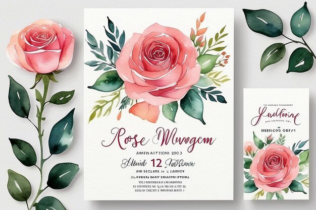 Photo elegant engagement rose watercolor wedding invitation