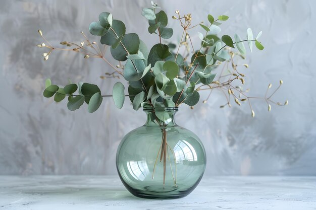 Photo elegant eucalyptus arrangement in a stylish glass vase