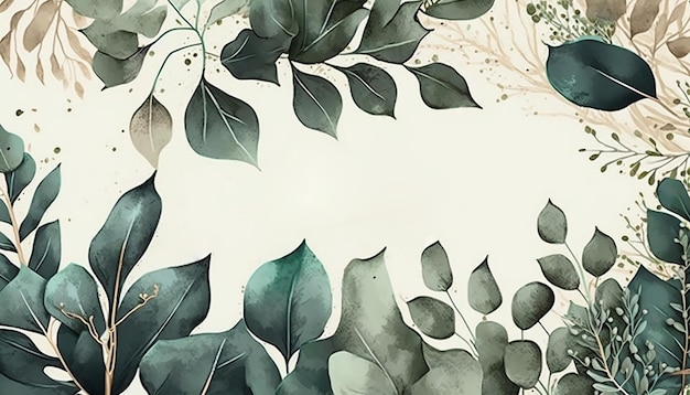 Elegant eucalyptus leaves background frame Watercolor Generative AI