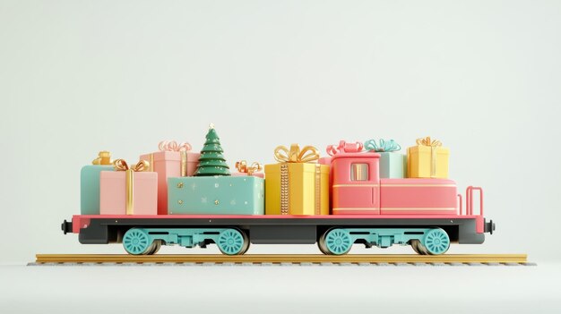 Photo an elegant express train transports beautifully wrapped gift boxes and shopping bags embodying the spirit of the holiday season in minimalistic style