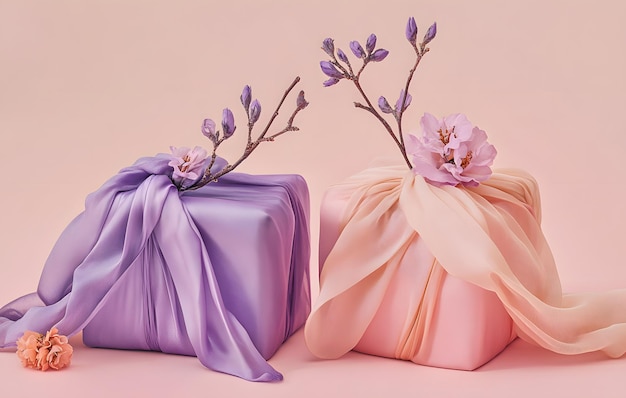 Elegant FabricWrapped Gifts with Floral Decorations