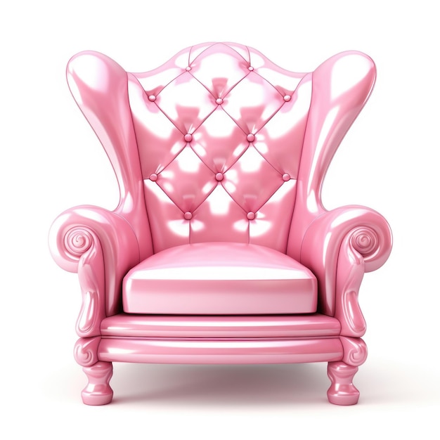 An elegant fancy pink glossy spandex leather armchair isolated on white background