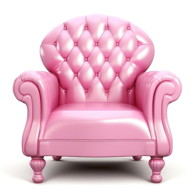 An elegant fancy pink glossy spandex leather armchair isolated on white background