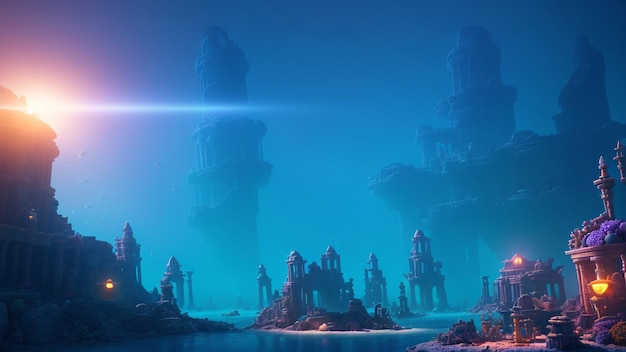 An Elegant Fantasy City With A Castle Like Structure In The Middle Of The Ocean AI Generative