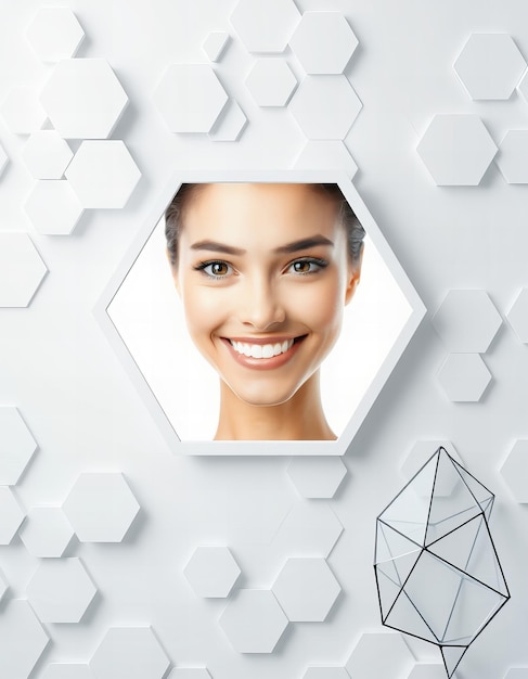 Photo elegant featuring white background with hexagons of various sizes and shades with one large hexagon