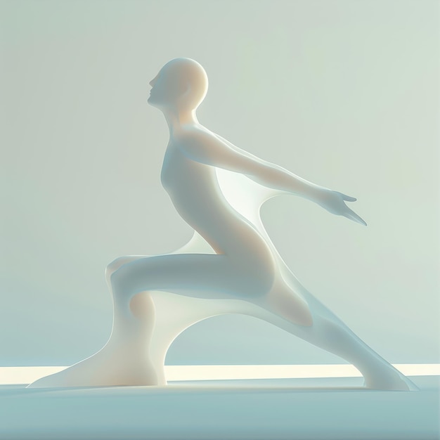 Photo elegant figure in flowing frosted glass striking a dynamic pose in soft light