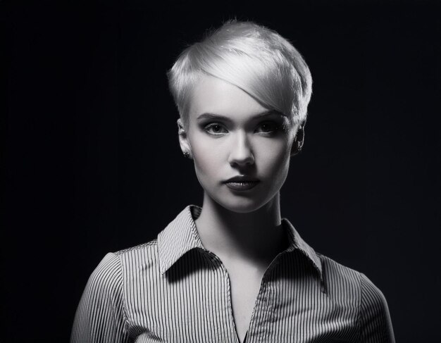 Photo elegant film noir headshot of a woman timeless vintage portrait with dramatic lighting and shadows