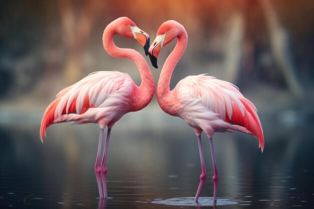 Photo elegant flamingos in a heartfelt embrace