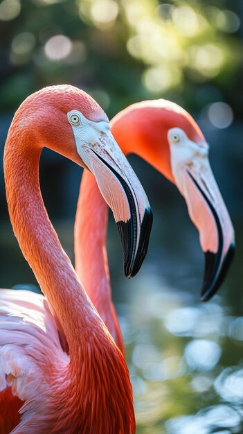 Photo elegant flamingos in natural habitat vibrant pink birds with graceful neck curves