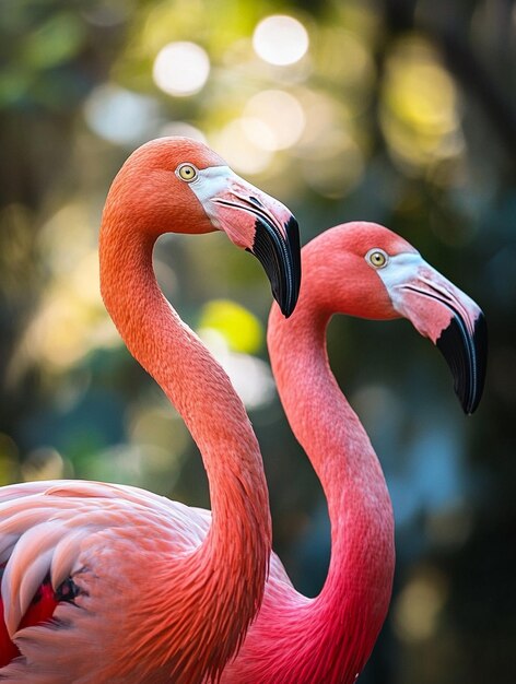 Photo elegant flamingos in nature vibrant pink birds with soft bokeh background