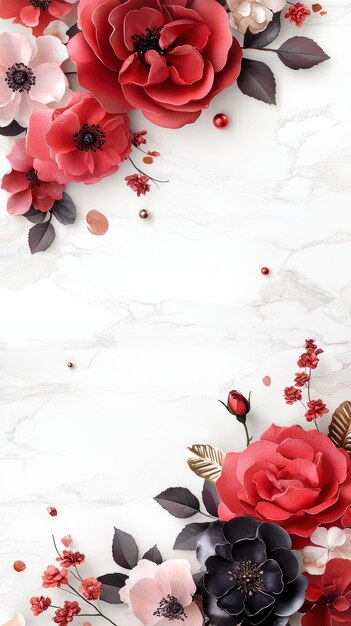 Photo elegant floral arrangement on white marble background