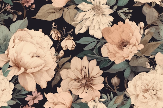 Elegant Floral Arrangements with a Touch of Vintage Charm Seamless Pattern