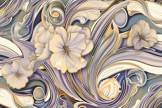 Elegant Floral Art Nouveau Background with Intricate Design and Delicate Blooms