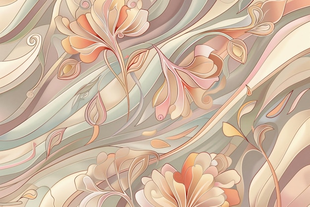 Elegant Floral Art Nouveau Background with Intricate Design and Delicate Blooms