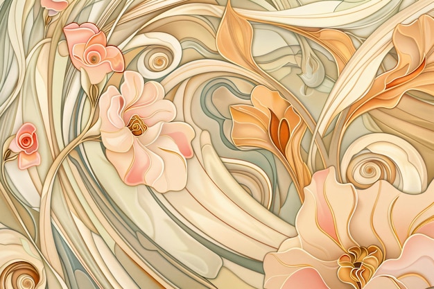 Elegant Floral Art Nouveau Background with Intricate Design and Delicate Blooms