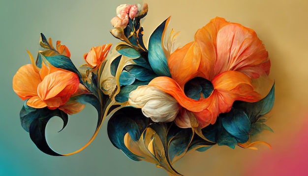 Elegant floral background in Baroque style Retro decorative flower art design Digital illustration