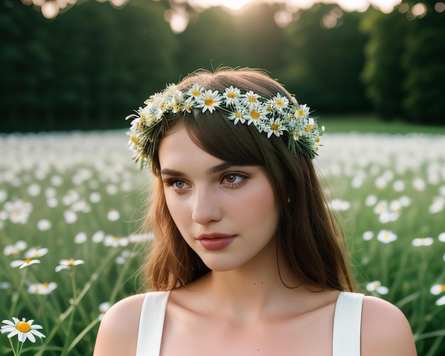 Elegant A floral crown woven with forgetmenots and daisies