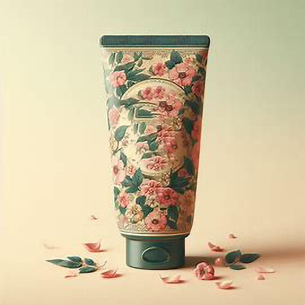 Photo elegant floral decorated cosmetic tube with vintage design accents