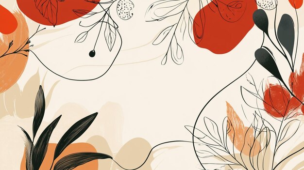 Photo elegant floral design with abstract shapes and delicate lines in warm colors on a soft background