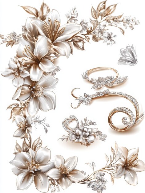 Photo elegant floral design with golden accents and diamond jewelry