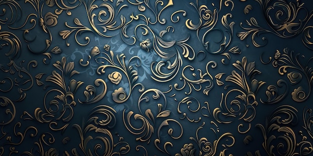 Photo elegant floral design with intricate swirls on a dark blue background perfect for wallpapers and artistic projects