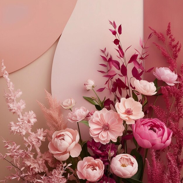 Photo elegant floral display of pink and red blooms in soft tones