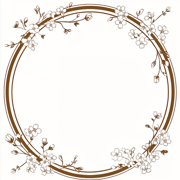 Elegant Floral Frame with White Flowers and Brown Border