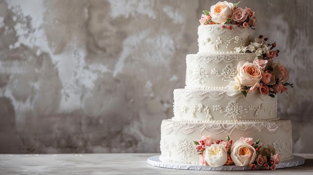 Elegant Floral and Lace Detailed Wedding Cake