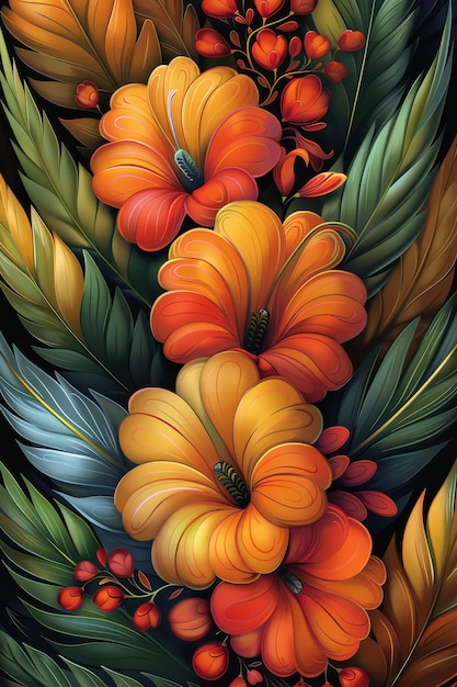 Elegant Floral Painting on Black Background